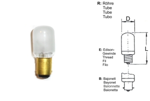 RIVA Lampe à incandescence pour machines à coudre et industrielles résistante aux chocs 220-235V 15W BA15d (tube/éprouvette 22x48 mat/frosted)