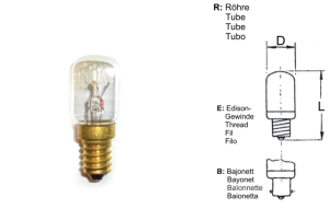 RIVA Industrie-Glühlampe schlagfest 220-235V 15W E14 (Röhre/Kolben 22x53 klar)