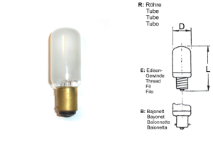 RIVA Lampe à incandescence pour machines à coudre et industrielles résistante aux chocs 220-235V 15W BA15d (tube/éprouvette 22x57 mat/frosted)