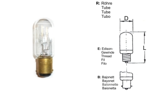 RIVA sewing machine and industrial incandescent lamp impact resistant 220-235V 15W BA15d (tube/ bulb 18x52 clear)