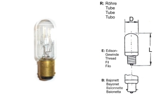 RIVA máquina de coser y bombilla industrial resistente al impacto 220-235V 20W BA15d (tubo/ bombilla 20x52 transparente)