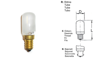 Lampadina RIVA per macchine da cucire e industriali resistente agli urti 220-235V 15W E14 (tubo/lampadina 22x57 opaco/smerigliato)