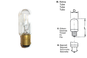RIVA Lampe à incandescence pour machines à coudre et industrielles résistante aux chocs 220-250V 15W BA15d (tube/éprouvette 20x65 clair)