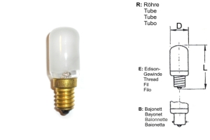 RIVA Nähmaschinen- und Industrie-Glühlampe schlagfest 12V 15W E14 (Röhre/Kolben 22x63 matt/frosted)