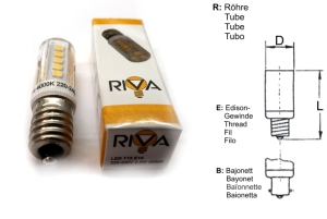 RIVA LED pour machines à coudre et industrie 220-240V 2.5W E14 (tube/éprouvette 16x58.5 clair) blanc