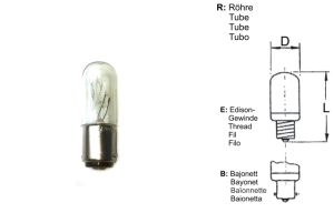 OCEL Lampe à incandescence pour machines à coudre et industrielles résistante aux chocs 220-240V 15W BA15d (tube/éprouvette 15x50 clair)
